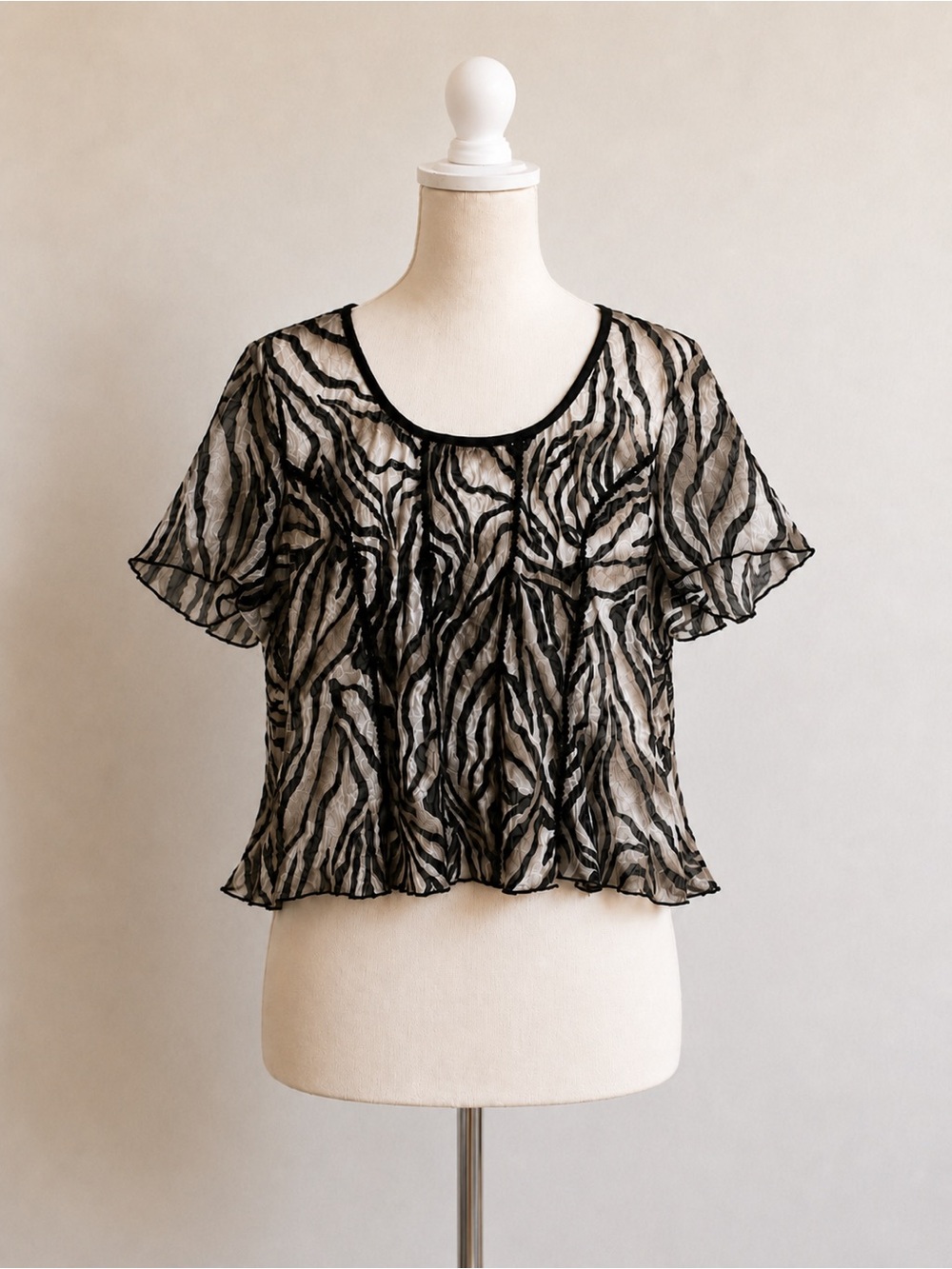 Serenade Leopard Print Sheer Mesh Top Size XL Y2K Animal Print Blouse